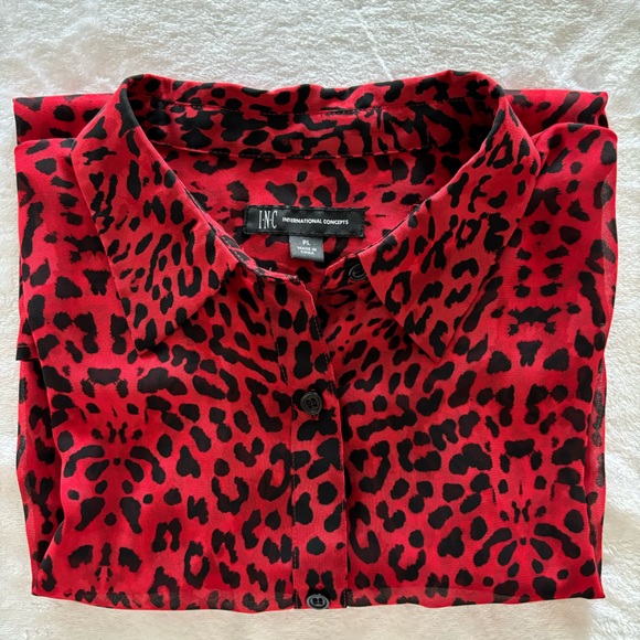 INC Long Sleeve Red & Black Animal Print Button Down Shirt—EUC--Sz PL - Picture 10 of 12